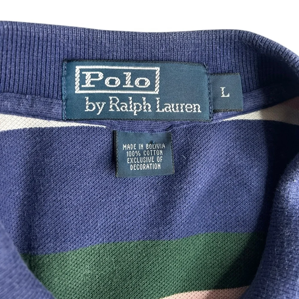 Polo Ralph Lauren‎ Men’s Striped Polo Shirt Navy Green Pink Size Large